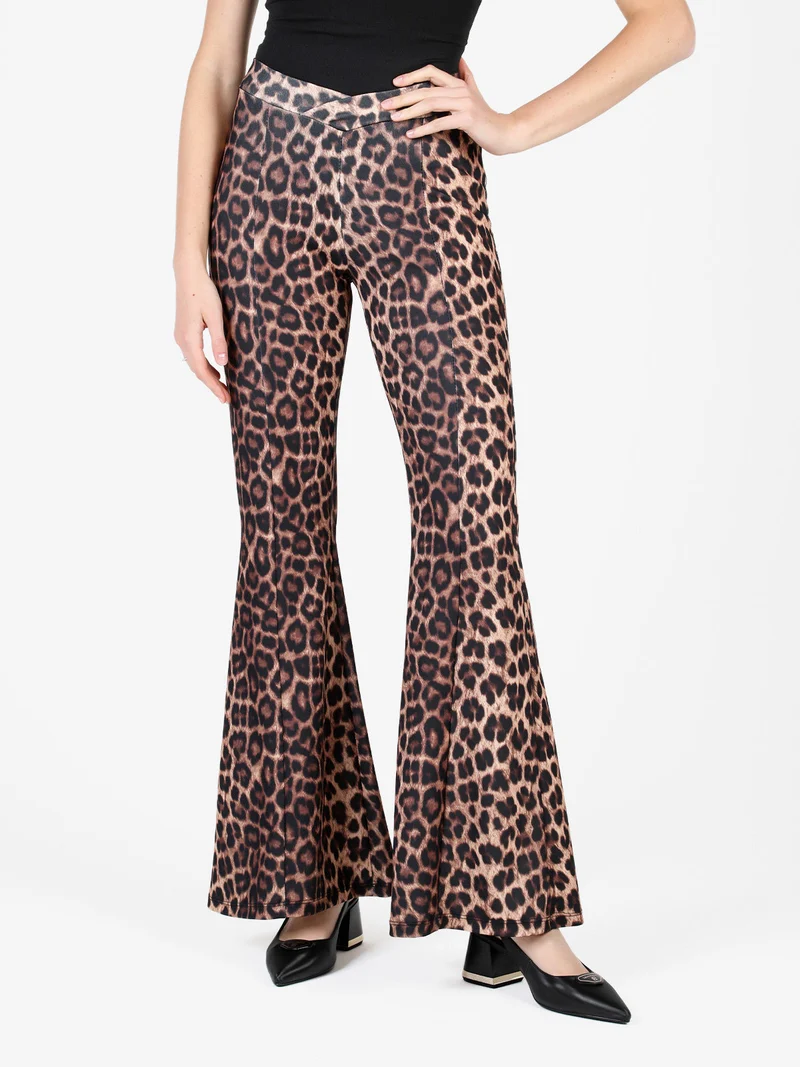 Pantaloni donna maculati a zampa - marrone
