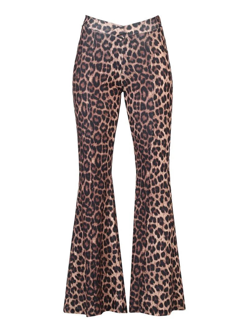 Pantaloni donna maculati a zampa - marrone