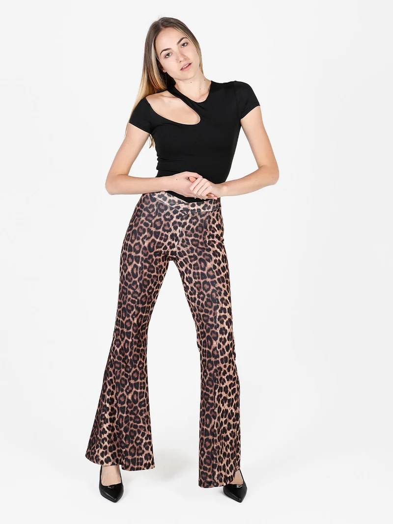 Pantaloni donna maculati a zampa - marrone