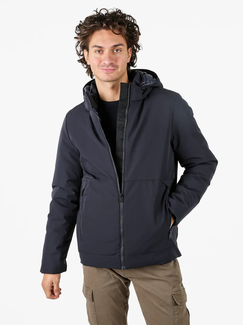 Giubbotto uomo imbottito con cappuccio e zip - blu scuro