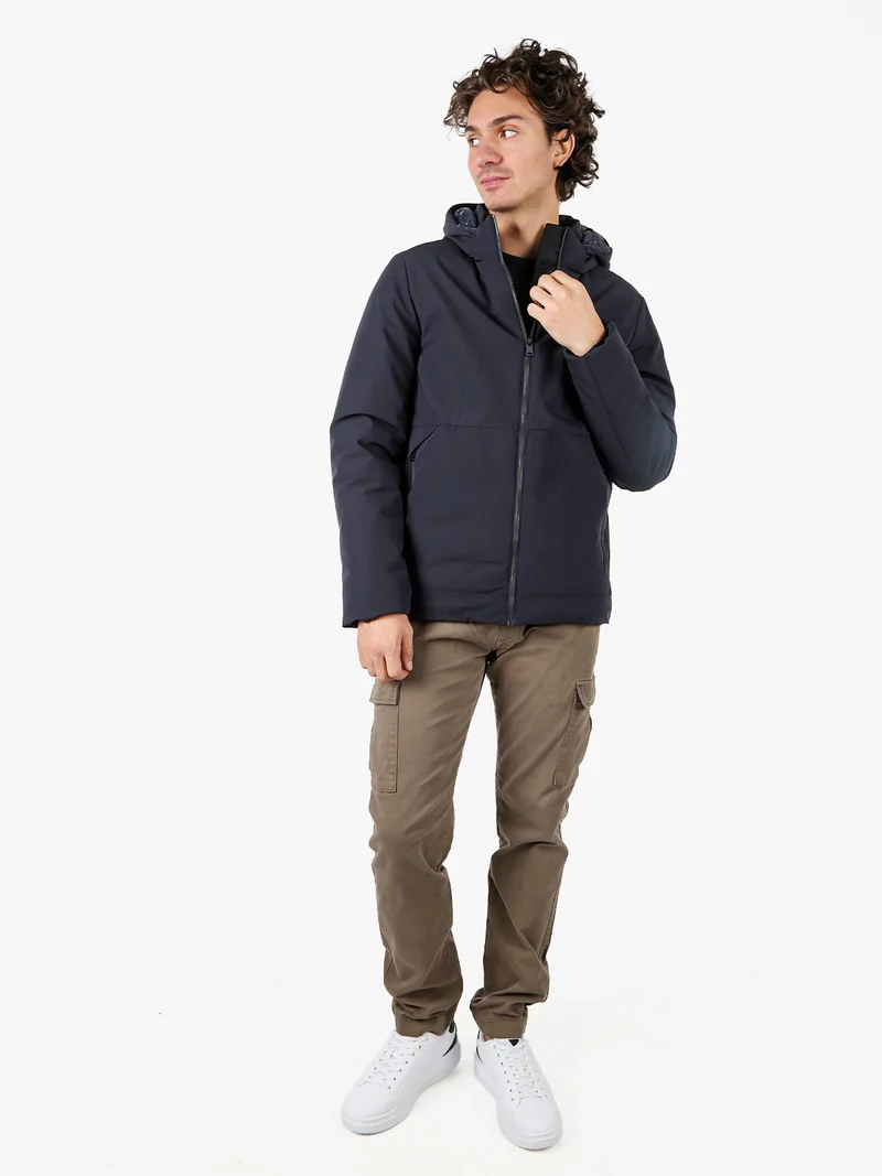 Giubbotto uomo imbottito con cappuccio e zip - blu scuro