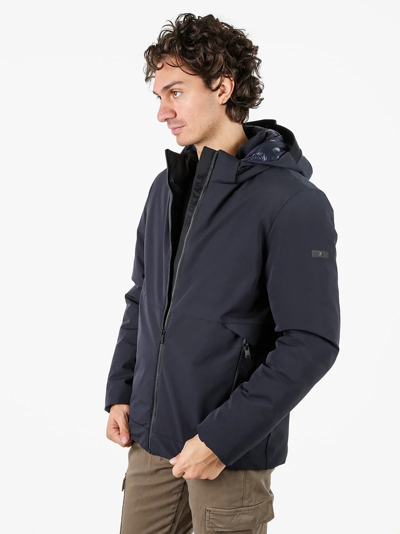 Giubbotto uomo imbottito con cappuccio e zip - blu scuro