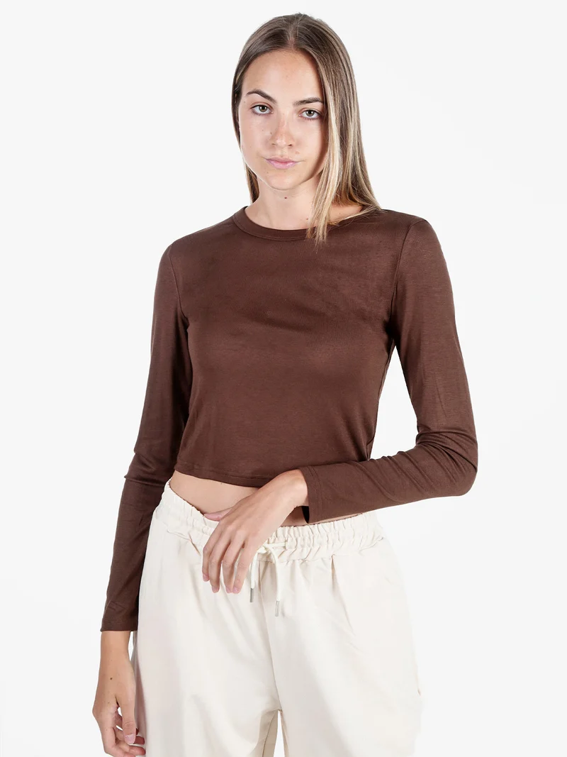 T-shirt donna a maniche lunghe in viscosa - marrone