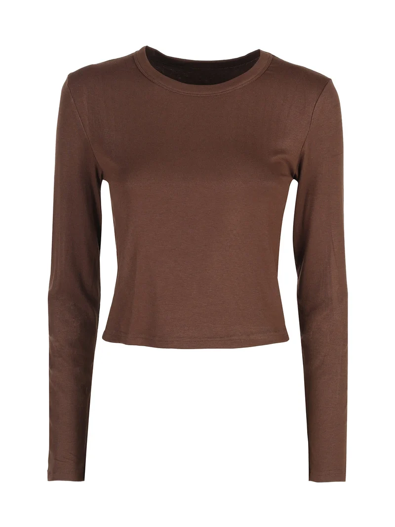 T-shirt donna a maniche lunghe in viscosa - marrone