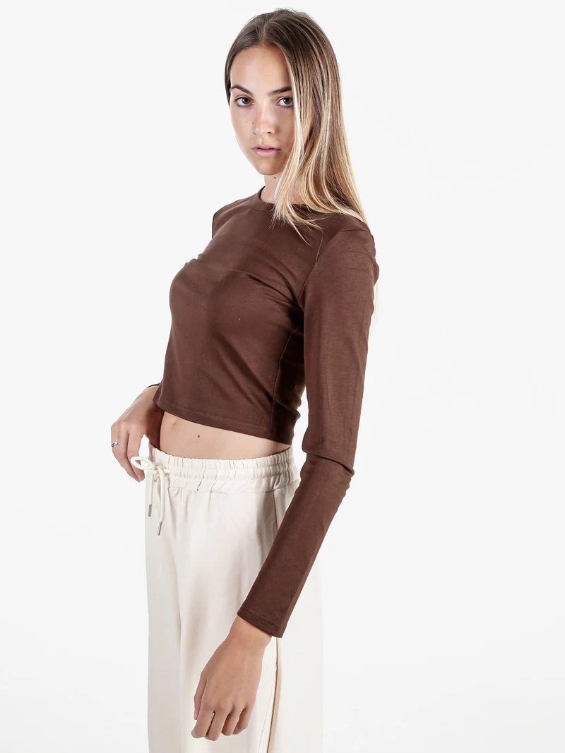 T-shirt donna a maniche lunghe in viscosa - marrone