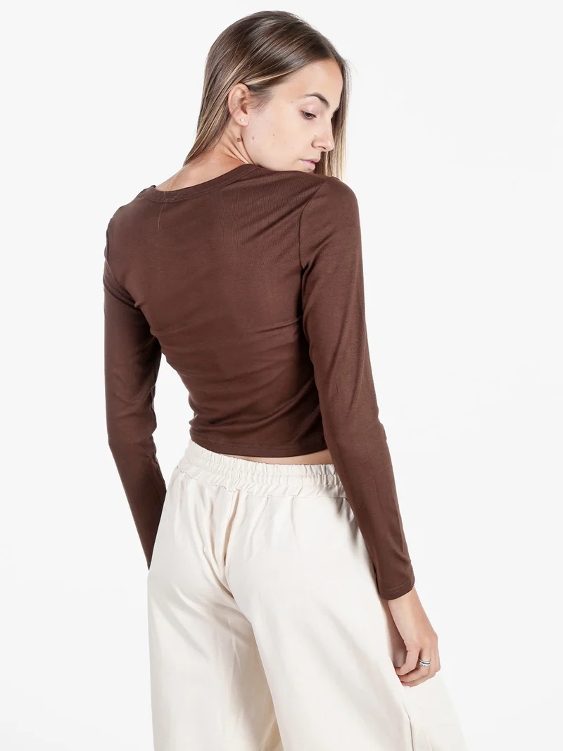 T-shirt donna a maniche lunghe in viscosa - marrone