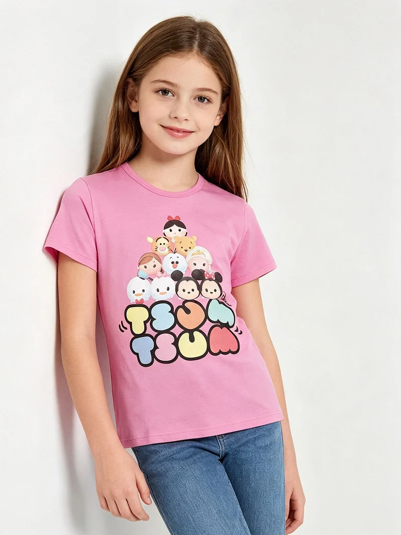 T-shirt bambina in cotone con stampa - rosa