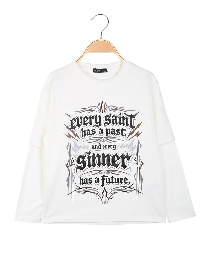 T-shirt da bambino a maniche lunghe in cotone con scritte - bianco
