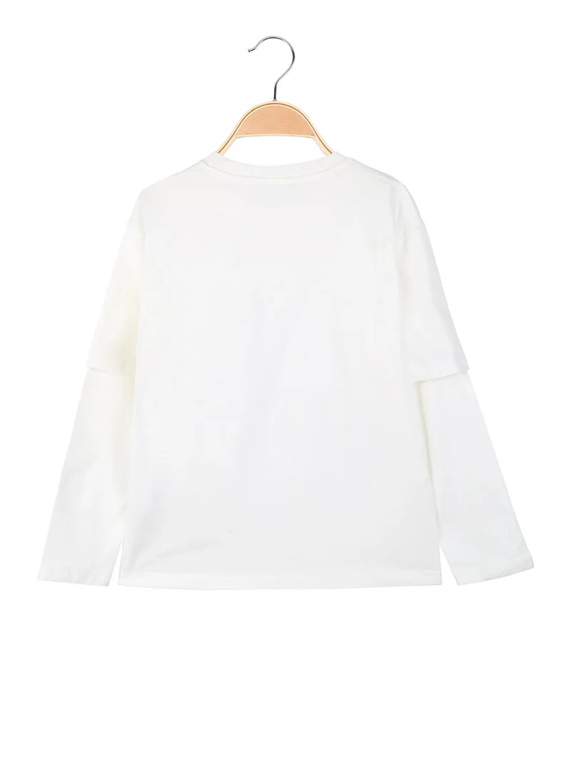 T-shirt da bambino a maniche lunghe in cotone con scritte - bianco