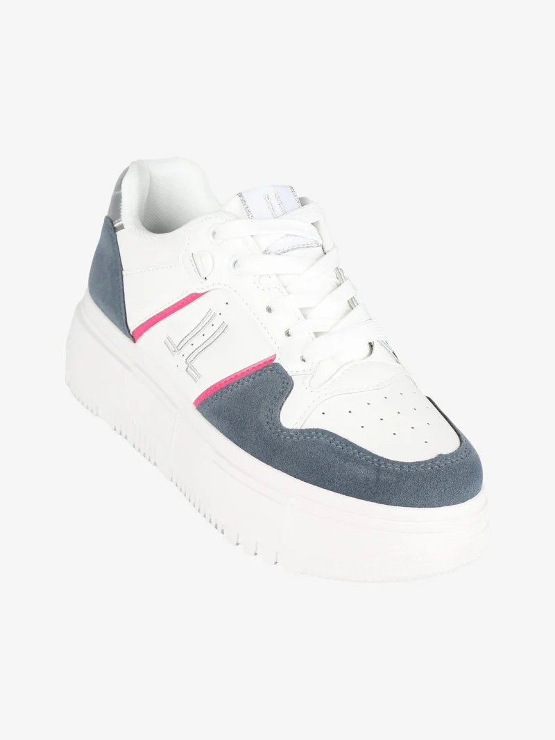 Sneakers donna stringata con platform - bianco