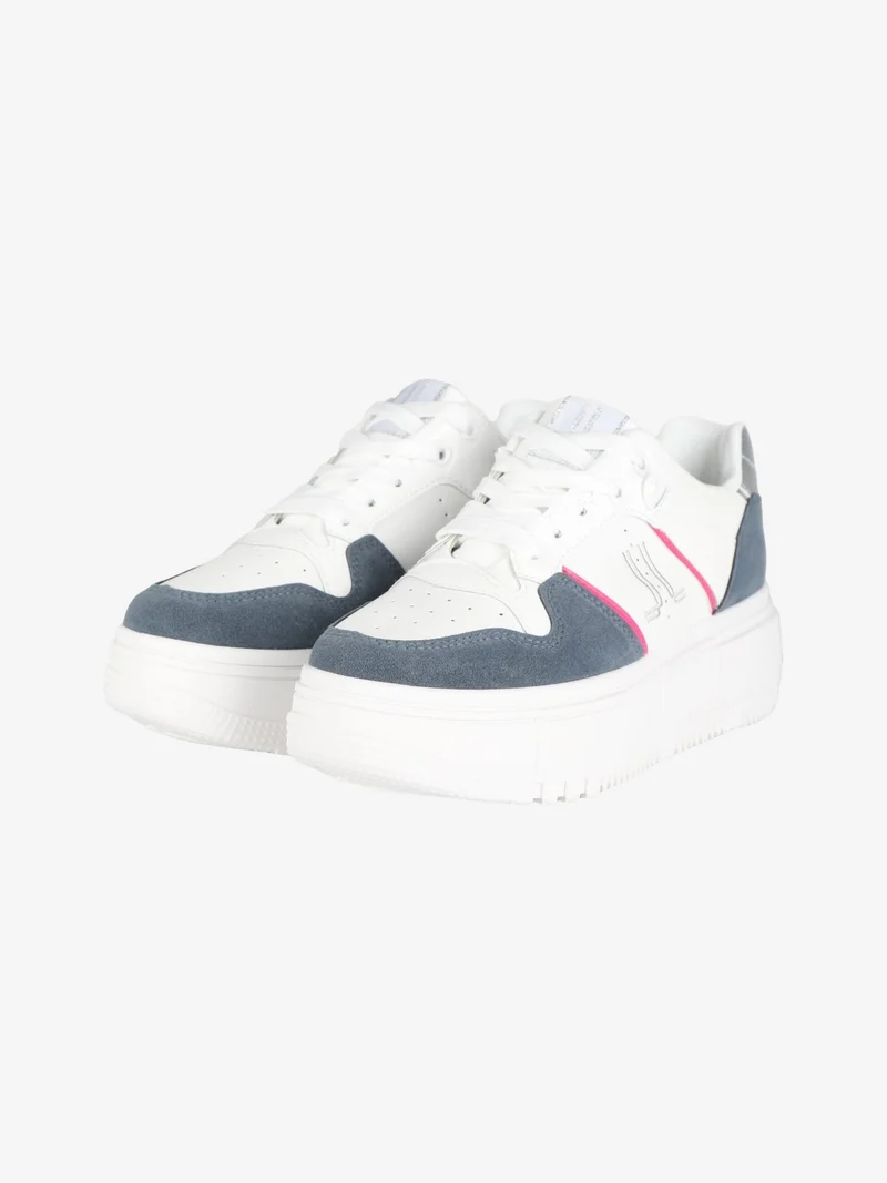 Sneakers donna stringata con platform - bianco