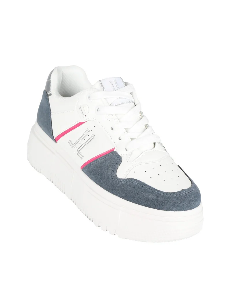 Sneakers donna stringata con platform - bianco