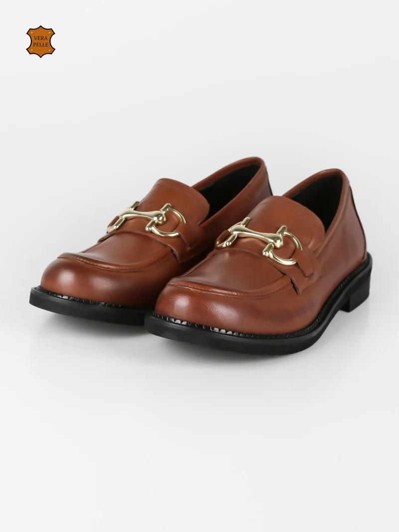 Mocassini donna in pelle - marrone