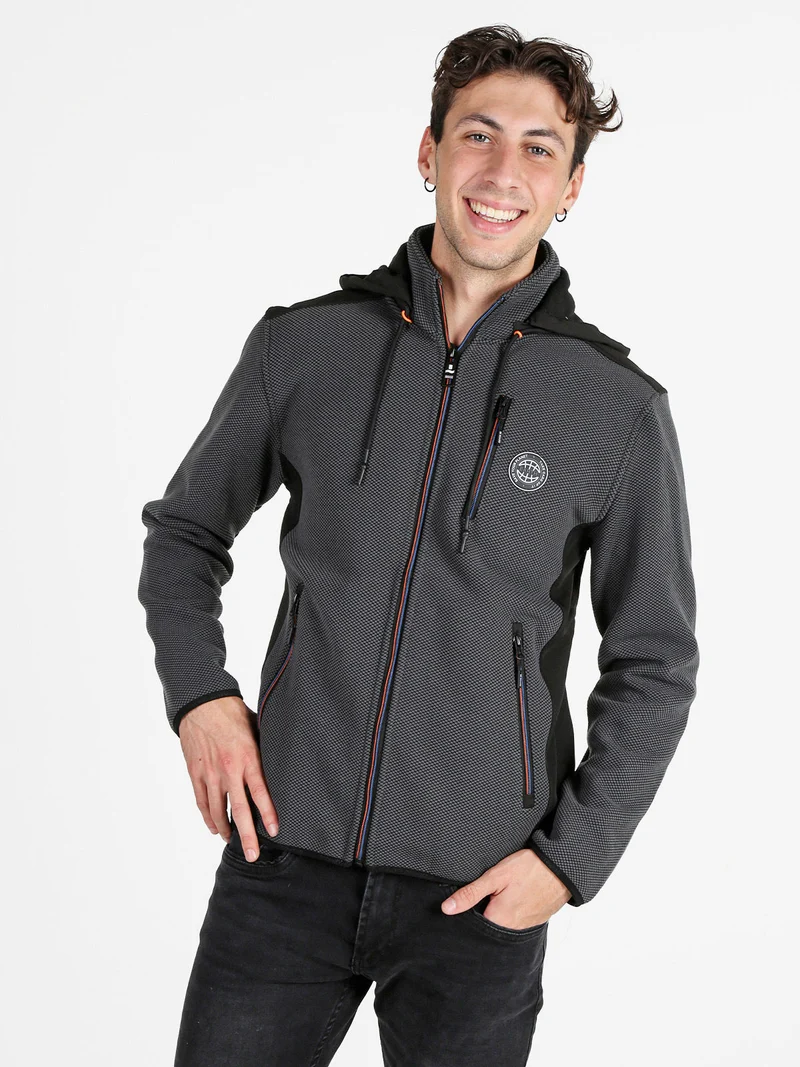 Felpa invernale da uomo con cappuccio e zip - grigio scuro