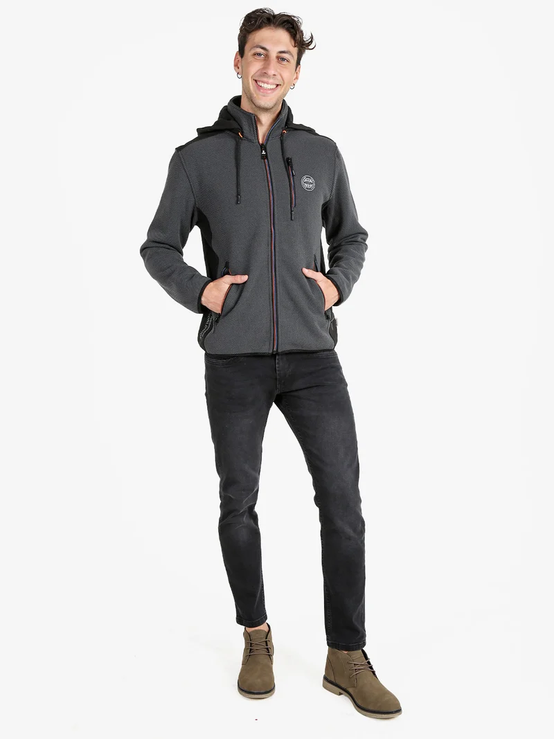 Felpa invernale da uomo con cappuccio e zip - grigio scuro