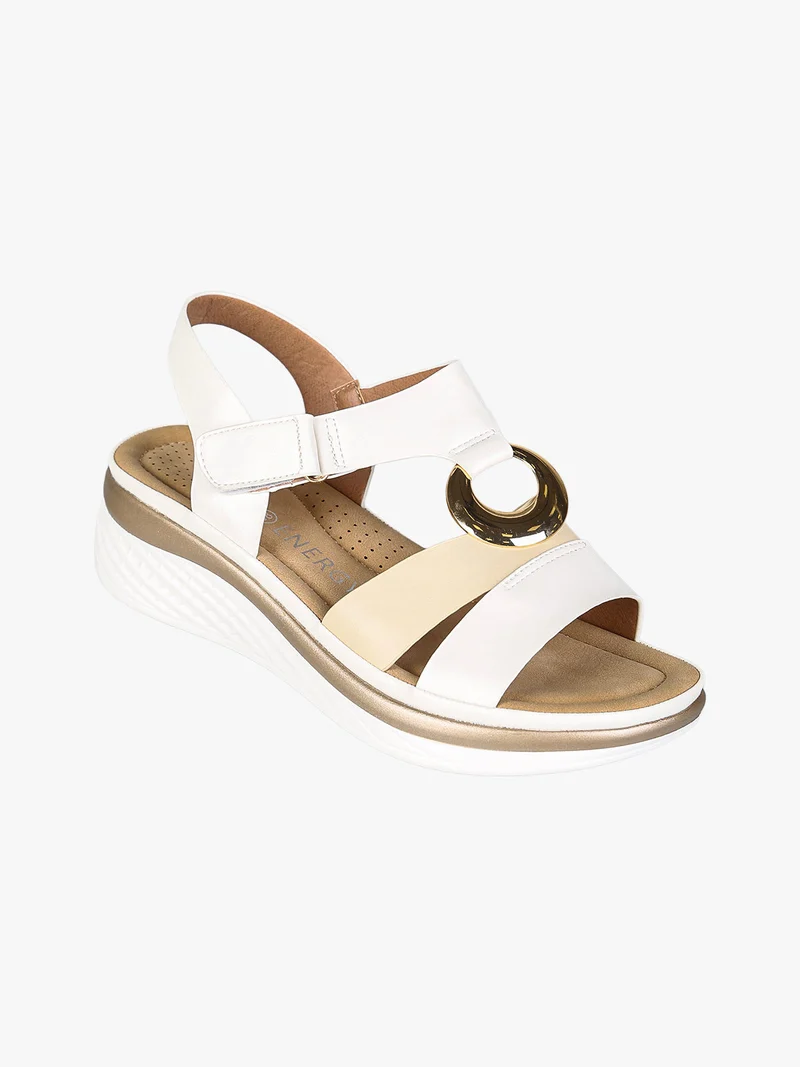 Sandali donna con zeppa e cinturino a strappo - bianco