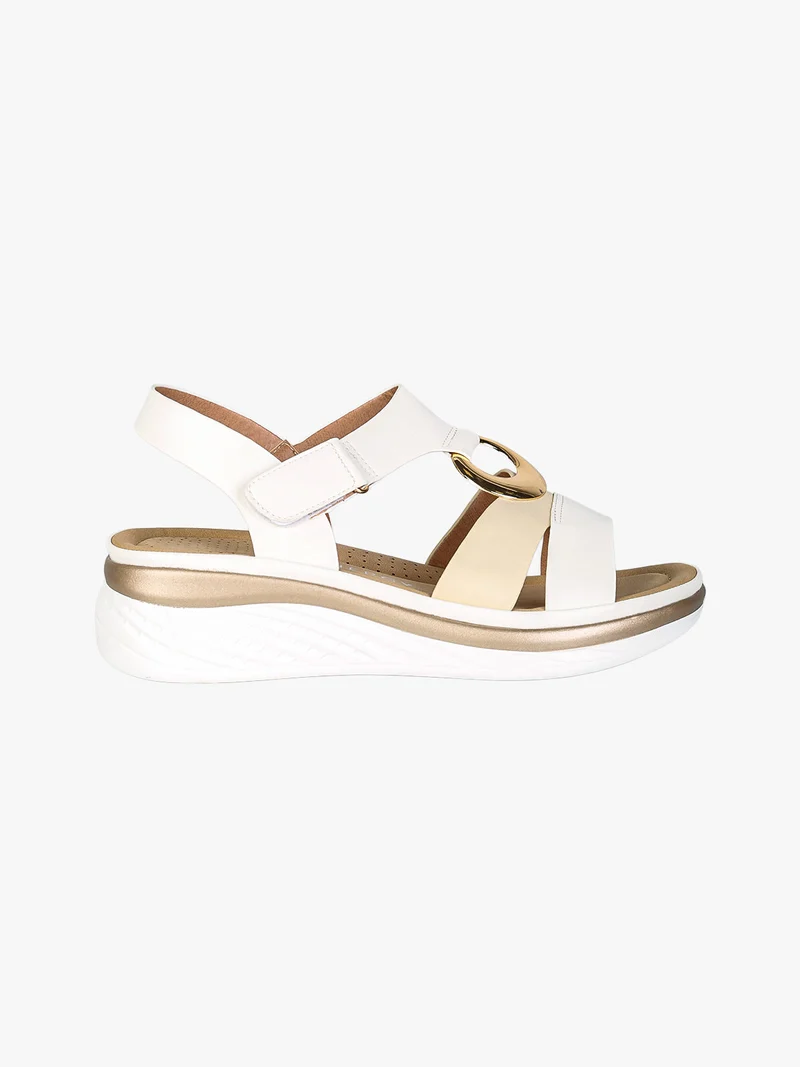Sandali donna con zeppa e cinturino a strappo - bianco