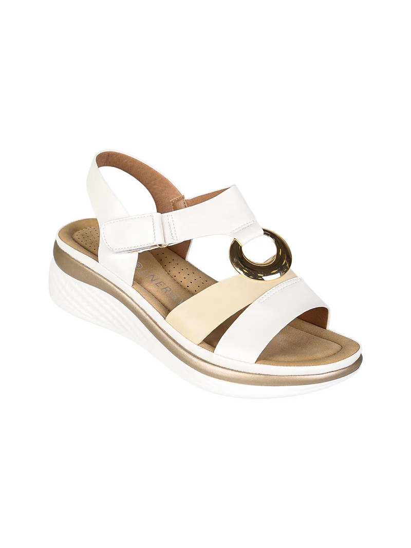 Sandali donna con zeppa e cinturino a strappo - bianco
