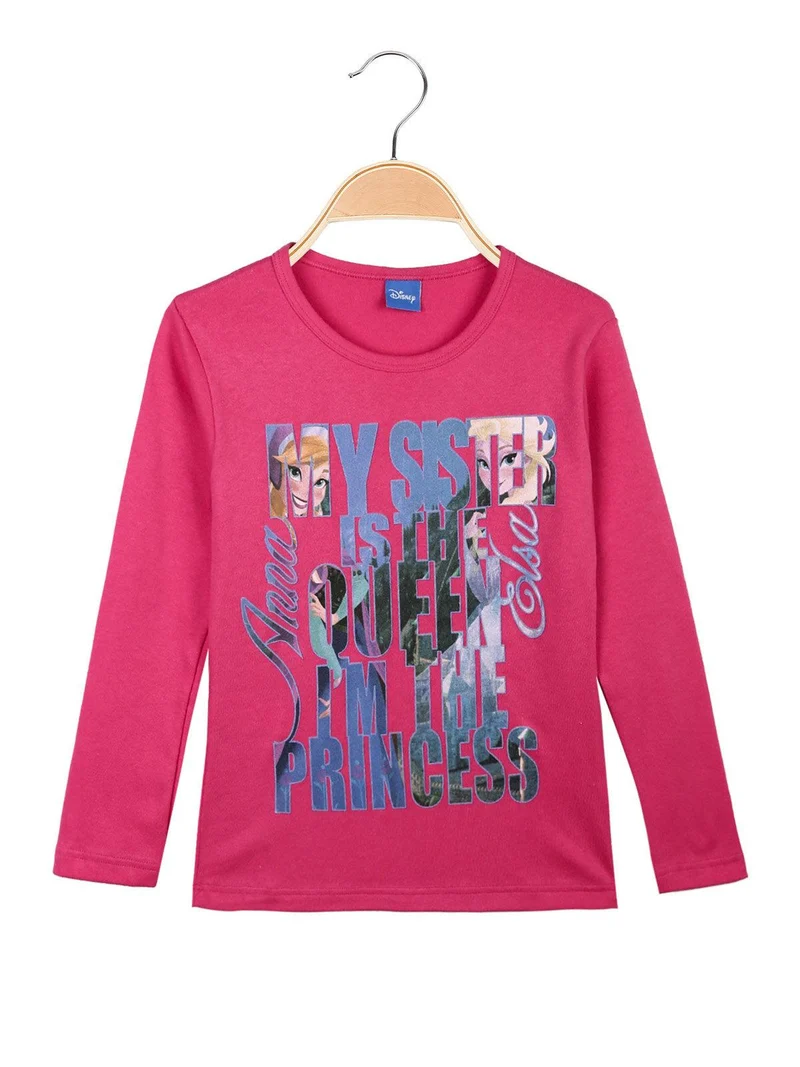 Maglietta bimba Anna E Elsa in caldo cotone - fucsia