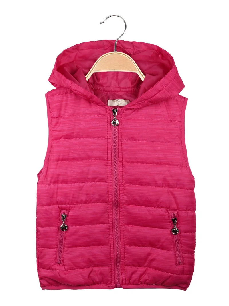Gilet imbottito con cappuccio da bambina - fucsia