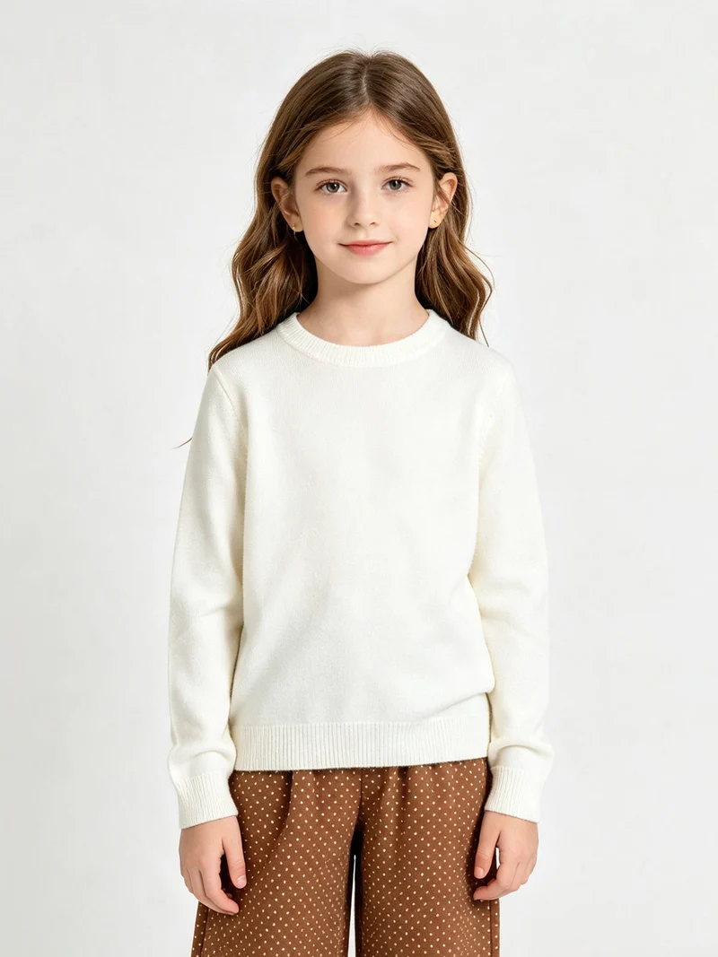 Maglione girocollo da bambina - panna