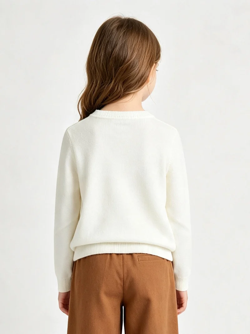 Maglione girocollo da bambina - panna