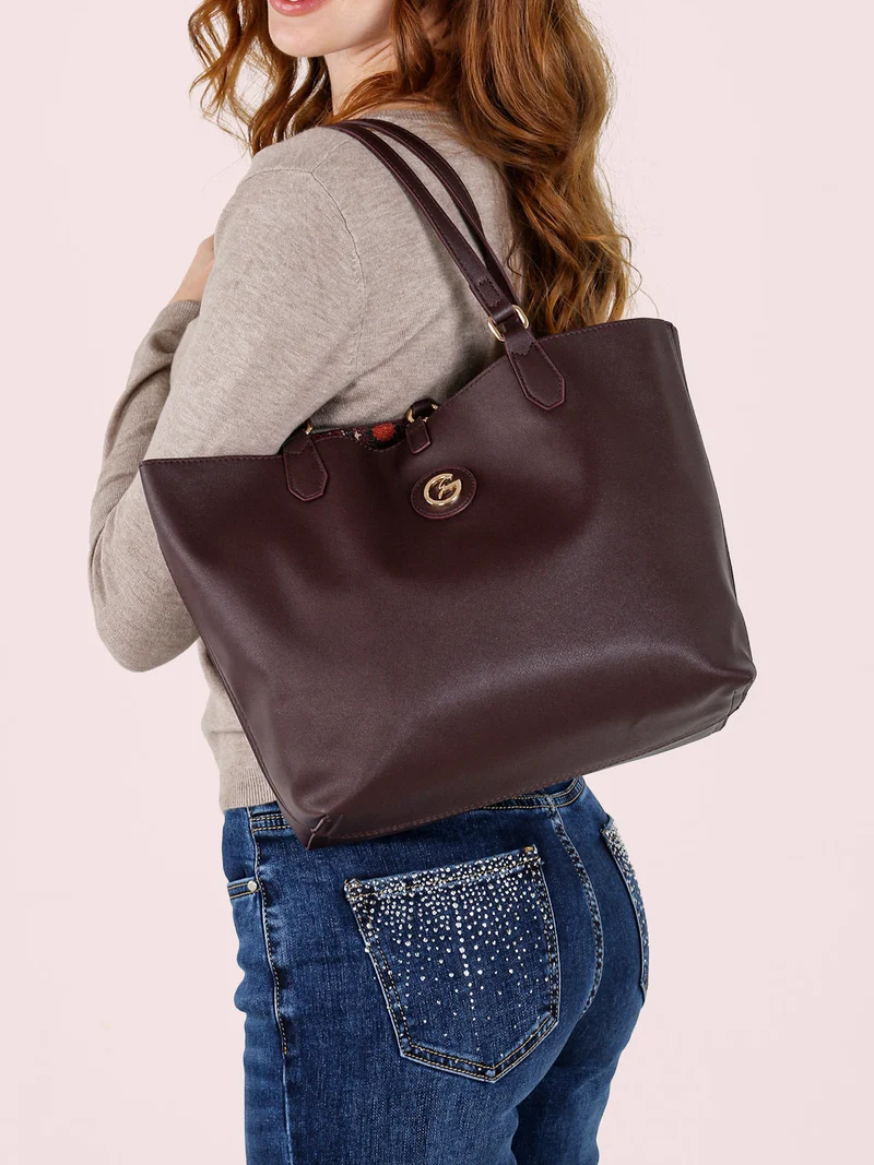 Borsa tote donna reversibile con pochette - bordeaux