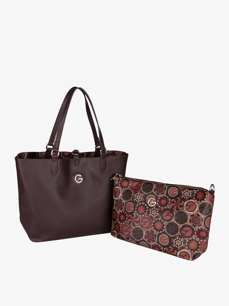 Borsa tote donna reversibile con pochette - bordeaux