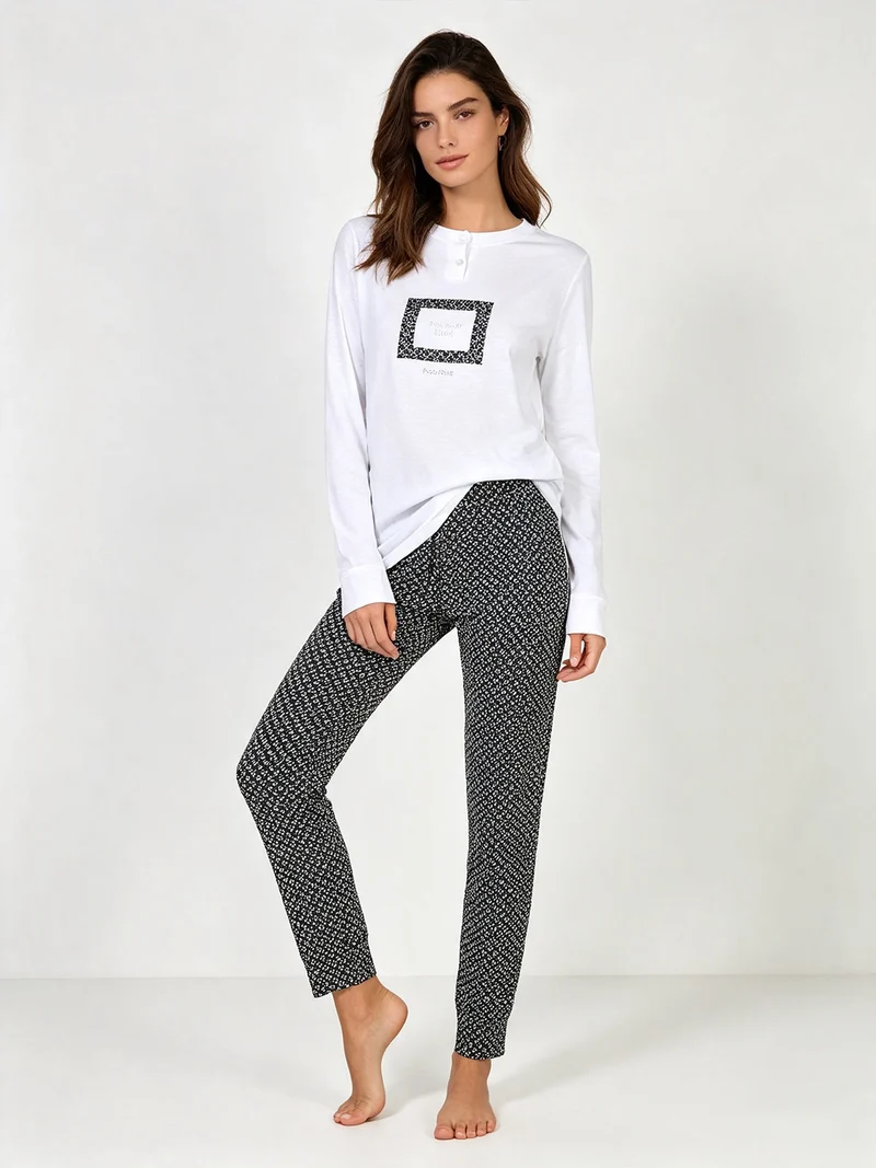 Pigiama lungo da donna in cotone - bianco