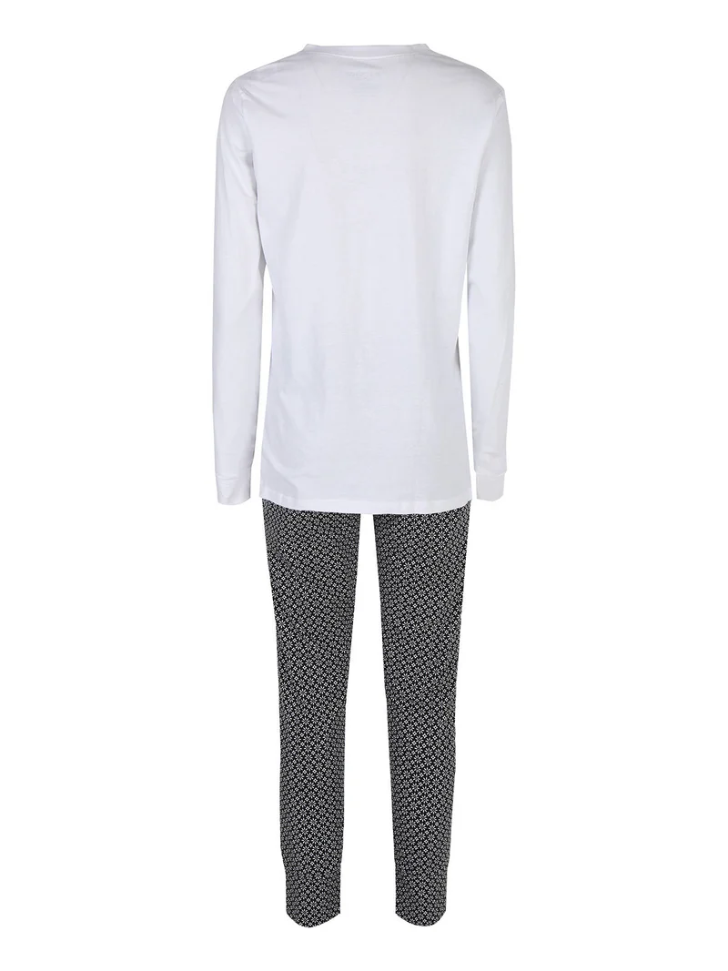 Pigiama lungo da donna in cotone - bianco