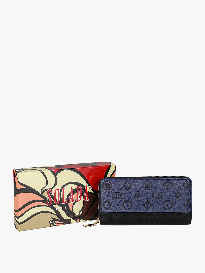 Portafoglio donna con stampa monogramma e zip - nero