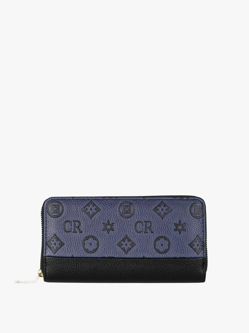 Portafoglio donna con stampa monogramma e zip - nero