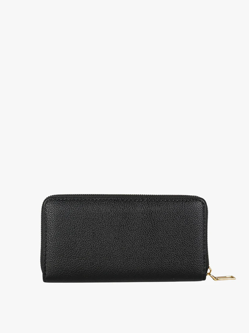 Portafoglio donna con stampa monogramma e zip - nero