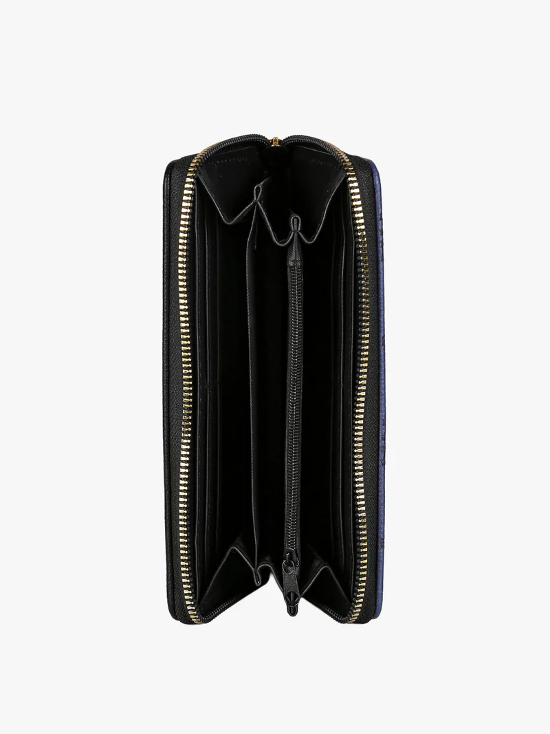 Portafoglio donna con stampa monogramma e zip - nero