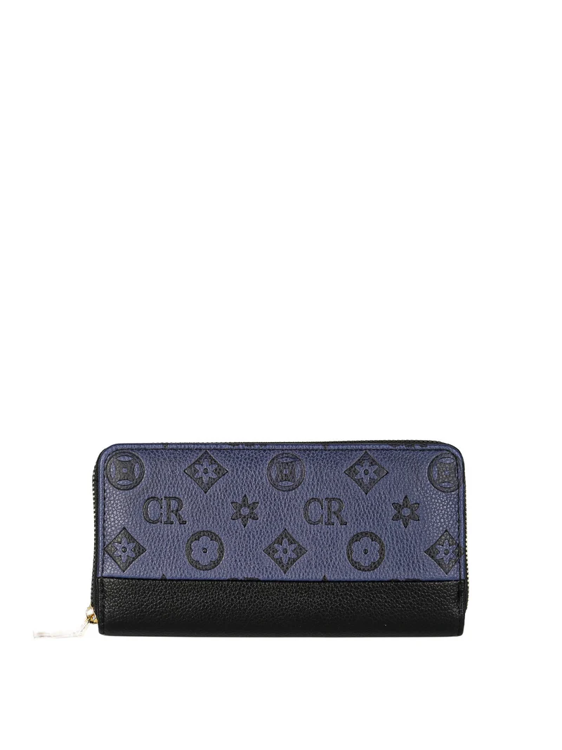 Portafoglio donna con stampa monogramma e zip - nero