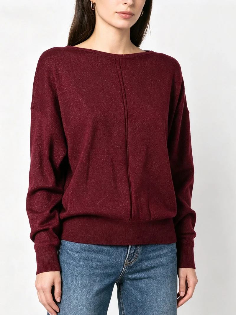 Maglia donna in lurex con scollo a barca - bordeaux