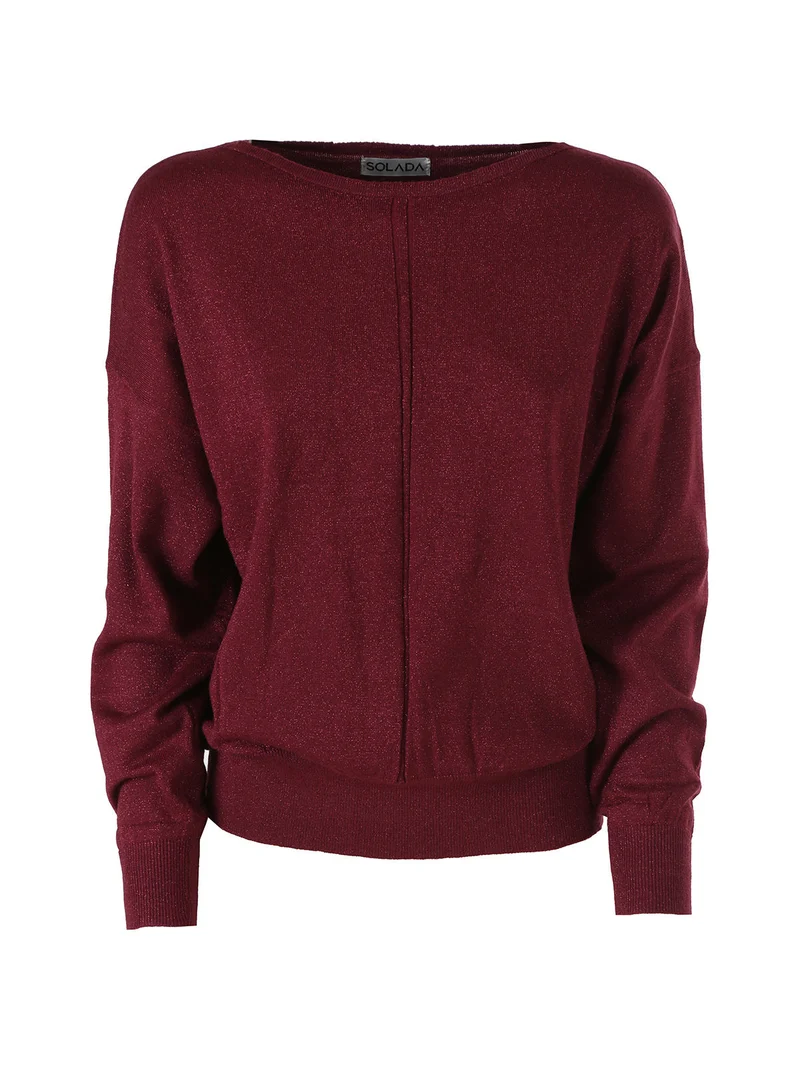 Maglia donna in lurex con scollo a barca - bordeaux