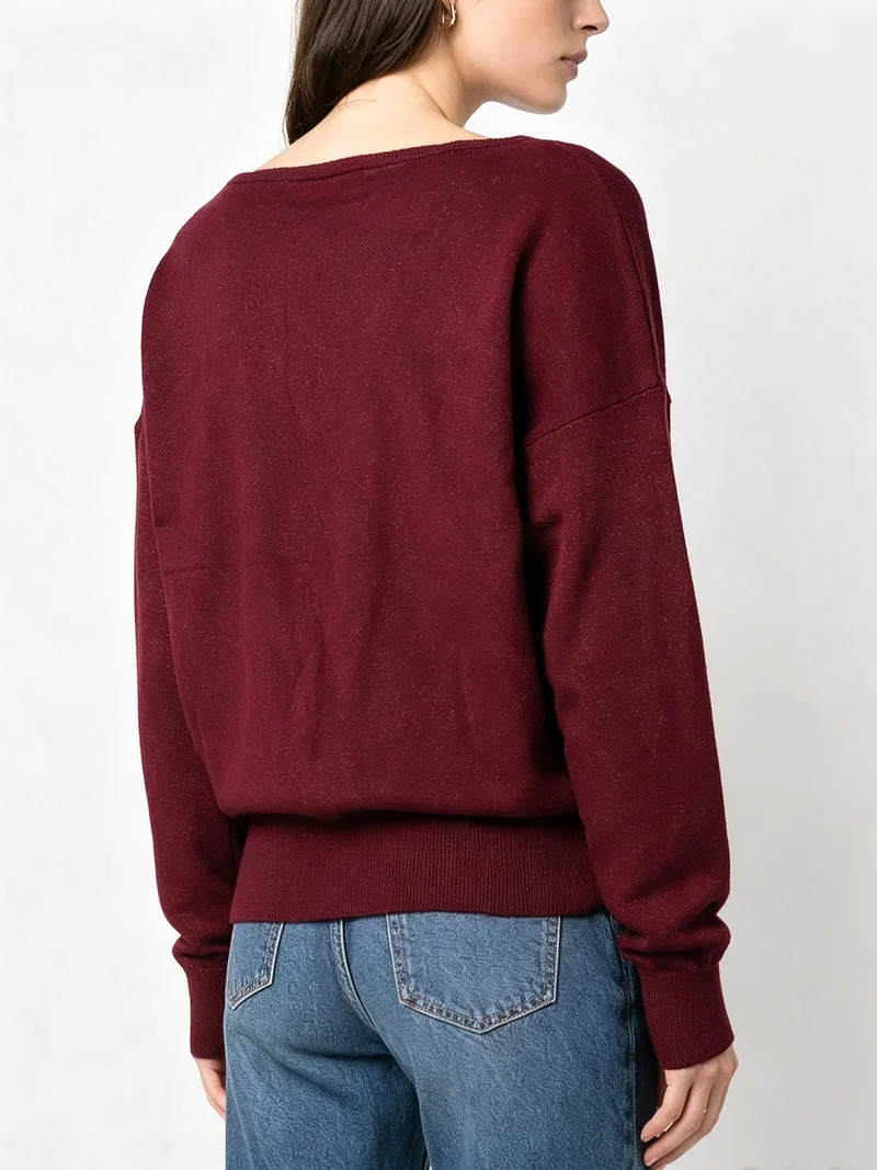 Maglia donna in lurex con scollo a barca - bordeaux