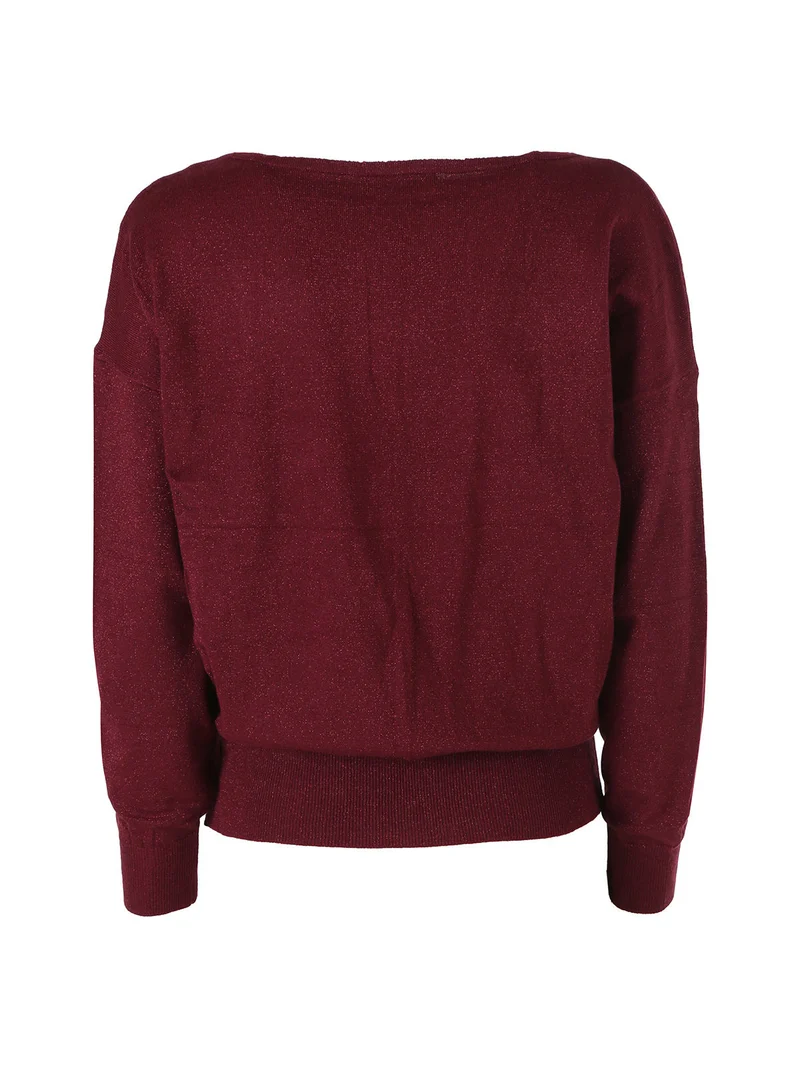 Maglia donna in lurex con scollo a barca - bordeaux