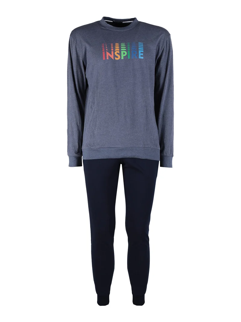Pigiama lungo da uomo in misto cotone jersey - avion