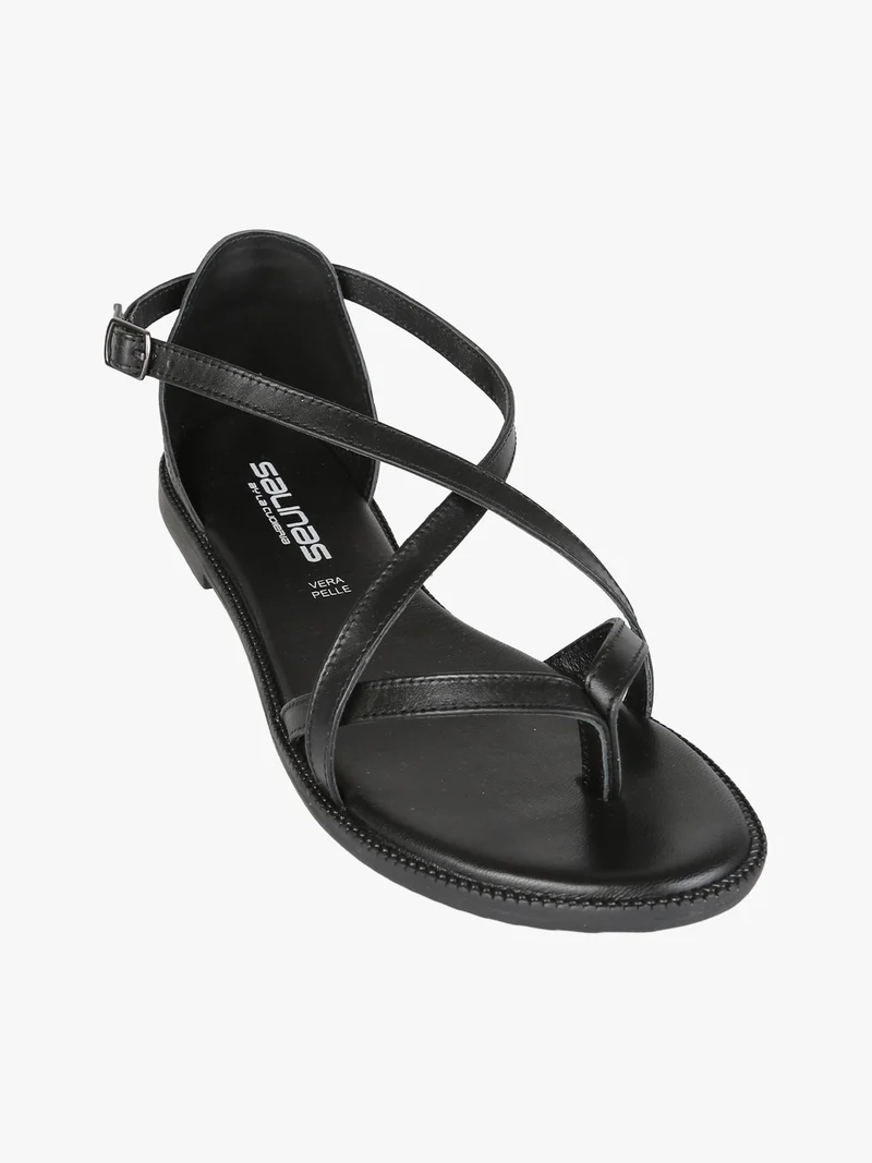 Sandali in pelle da donna a infradito chiusi dietro - nero
