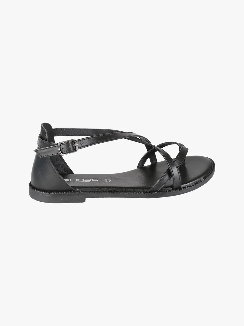 Sandali in pelle da donna a infradito chiusi dietro - nero