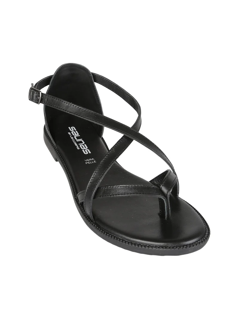 Sandali in pelle da donna a infradito chiusi dietro - nero