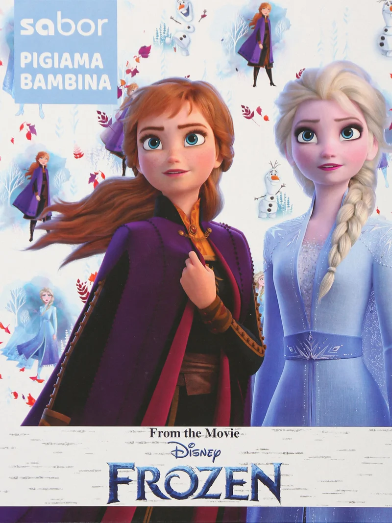 Pigiama lungo da bambina Elsa e Anna in cotone interlock - bianco