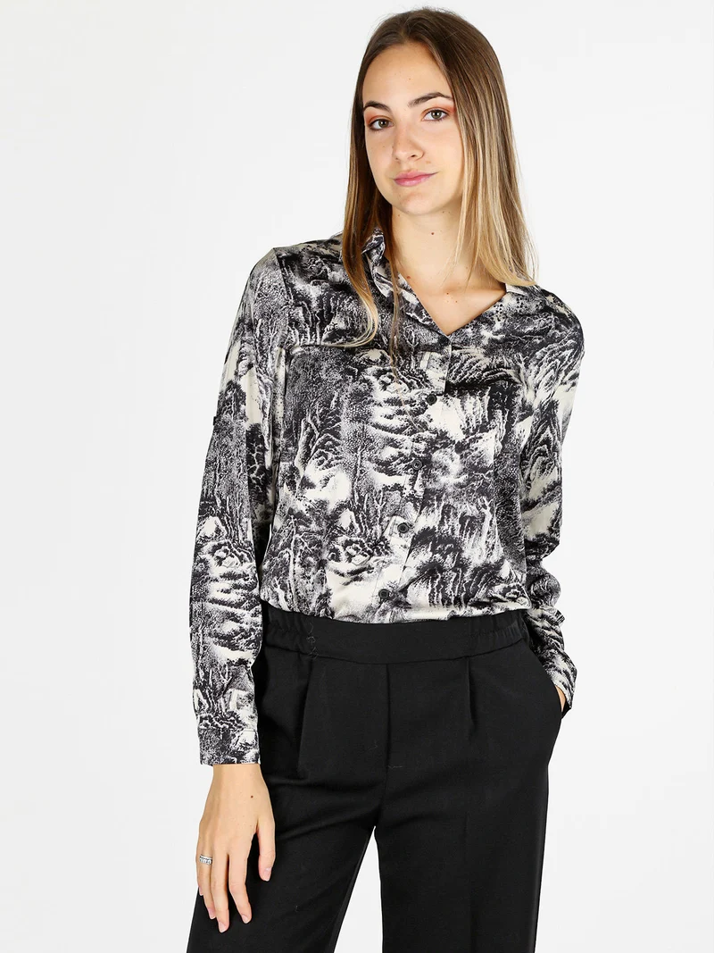 Camicia donna a maniche lunghe con stampe - nero