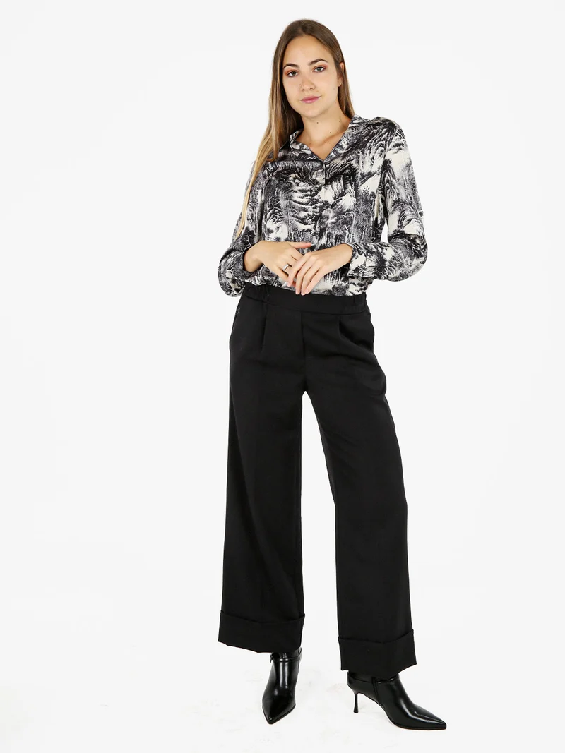 Camicia donna a maniche lunghe con stampe - nero
