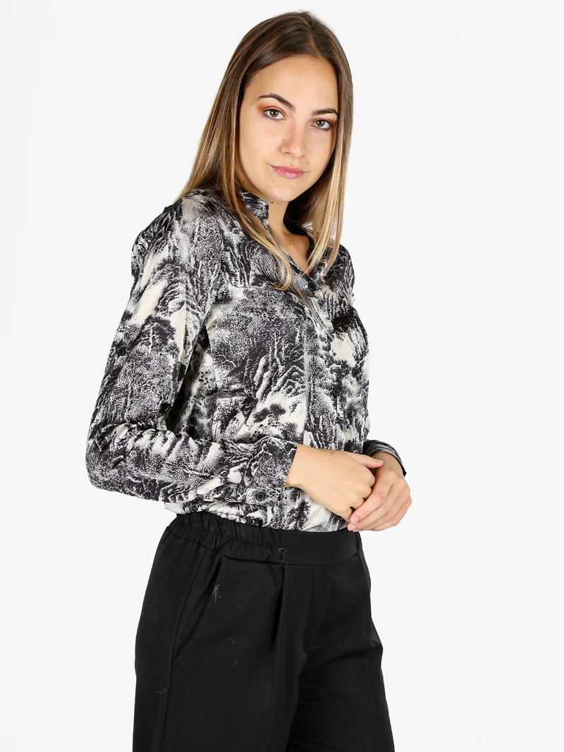 Camicia donna a maniche lunghe con stampe - nero