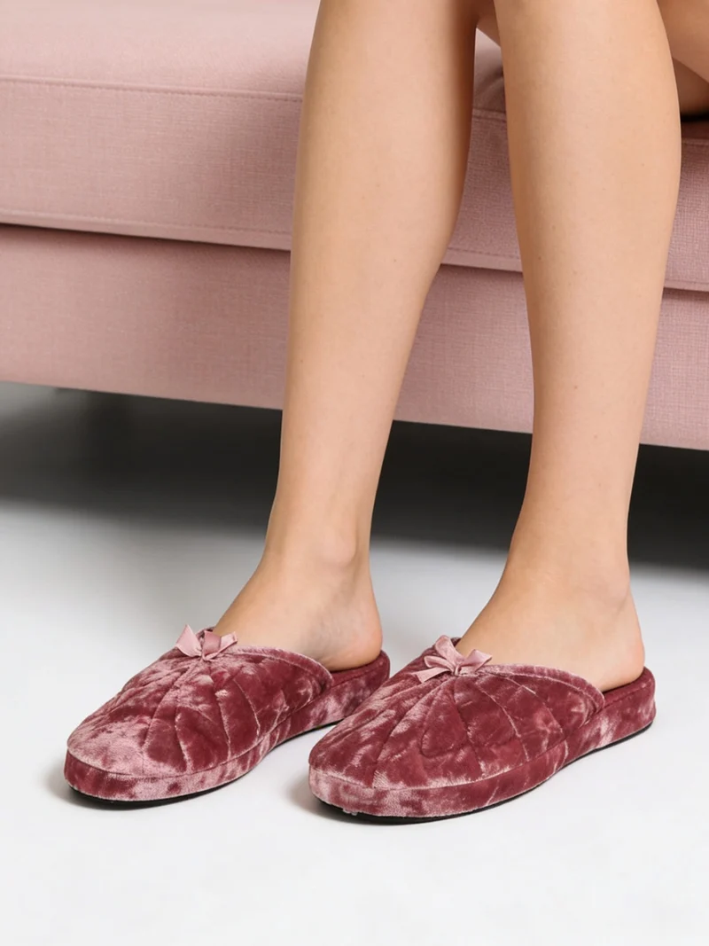 Pantofole donna effetto velluto - rosa