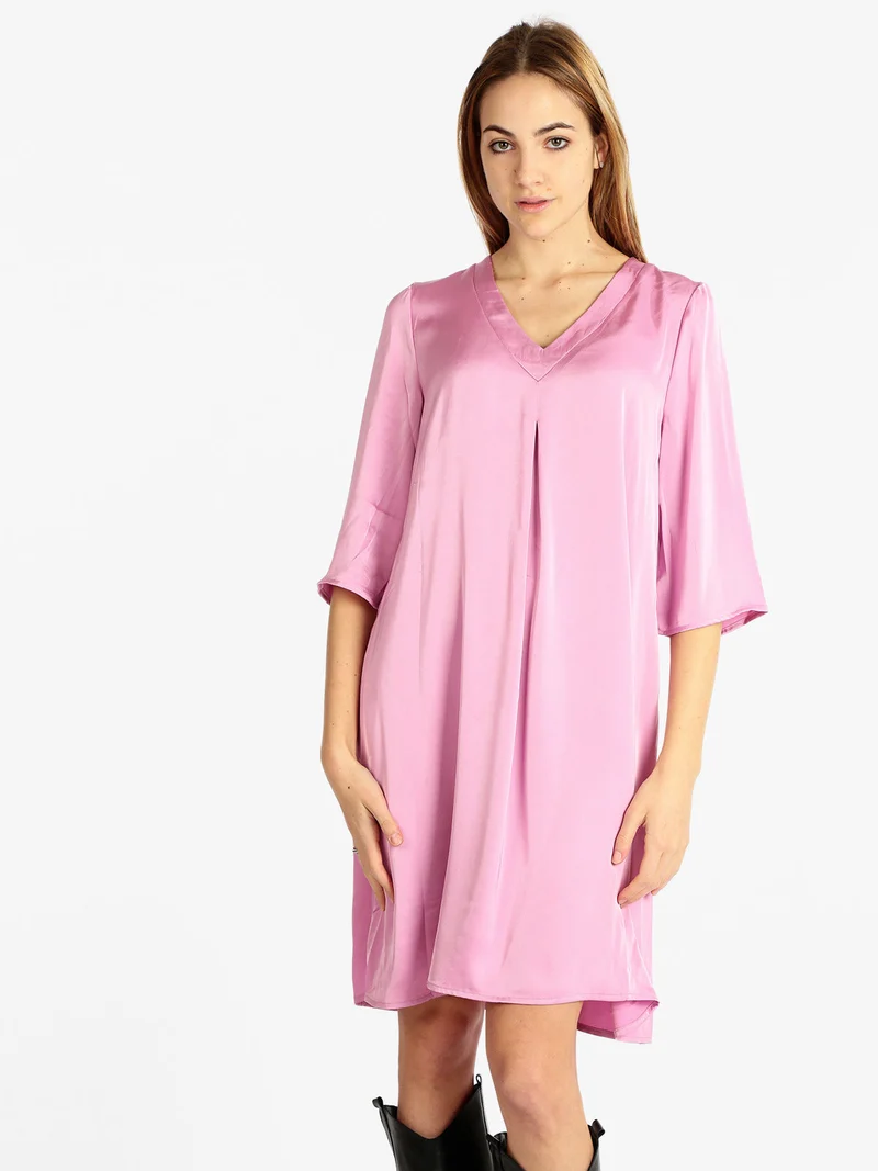 Abito donna effetto seta con manica a 3/4 - lilla