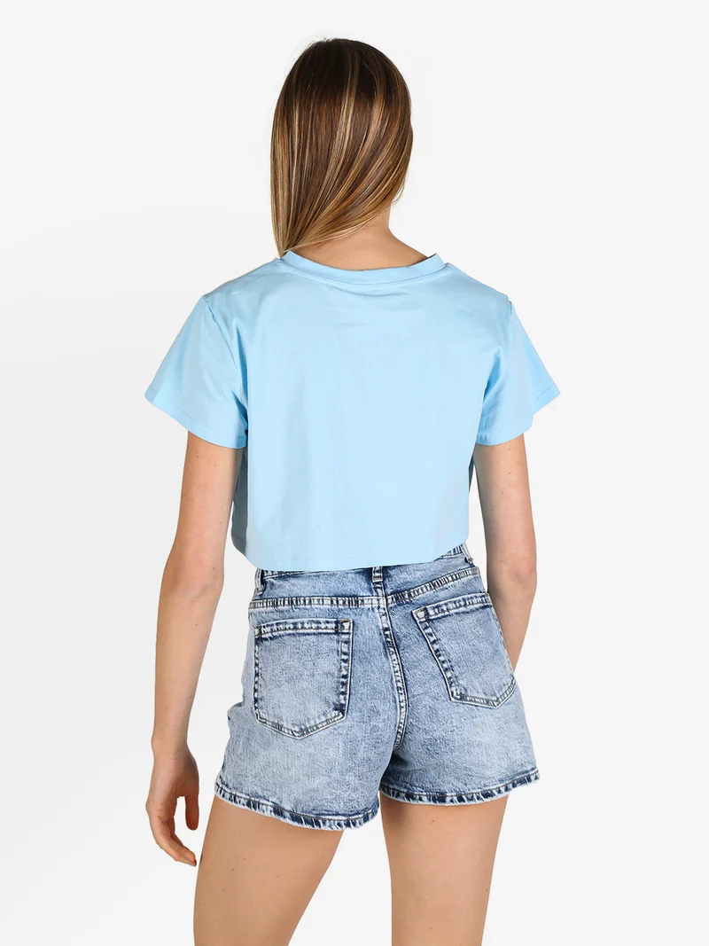 T-shirt crop da donna in cotone - azzurro